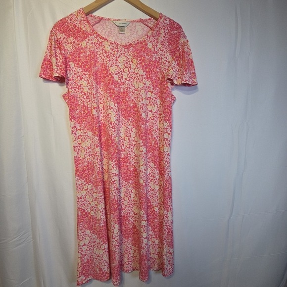 Christopher & Banks Floral Dress Medium Pink Yellow Short Sleeve Stretch Casual - Picture 2 of 12